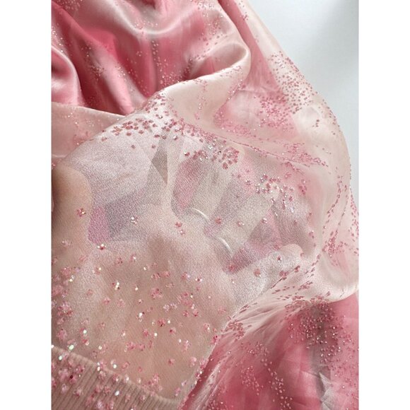 Vintage 90's LORI ANN Pink Glitter Embellished Organza A-Line Maxi Skirt, Size 6 - Picture 13 of 16